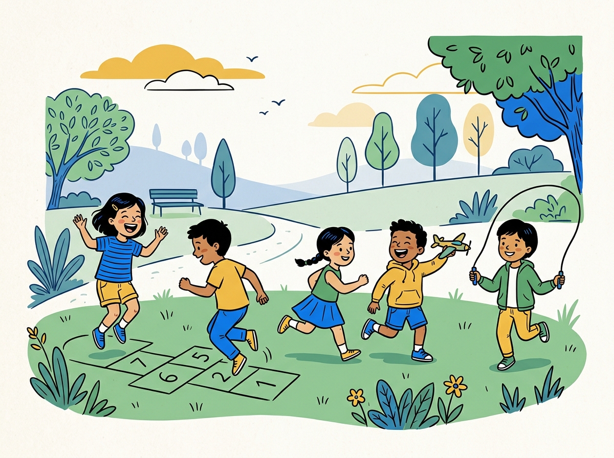 Niños disfrutando juegos tradicionales al aire libre